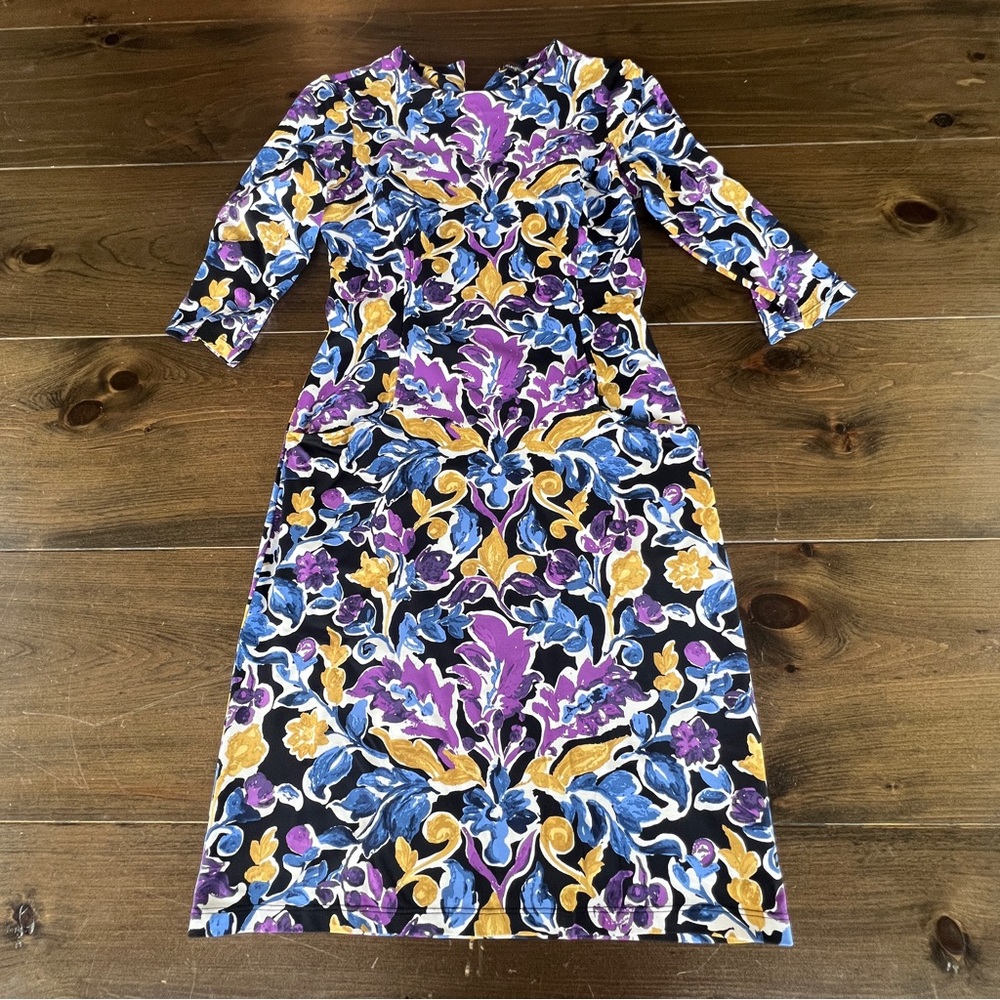 J McLaughlin Catalina Cloth Floral Print Elbow Sleeve Dress w/Pockets